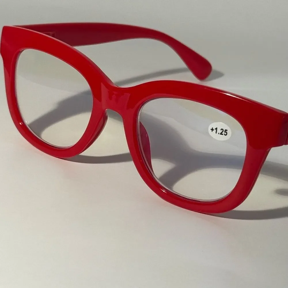 1564 Mona Reading Glasses 1.25 Red Readers Rounded Square Frame NWT